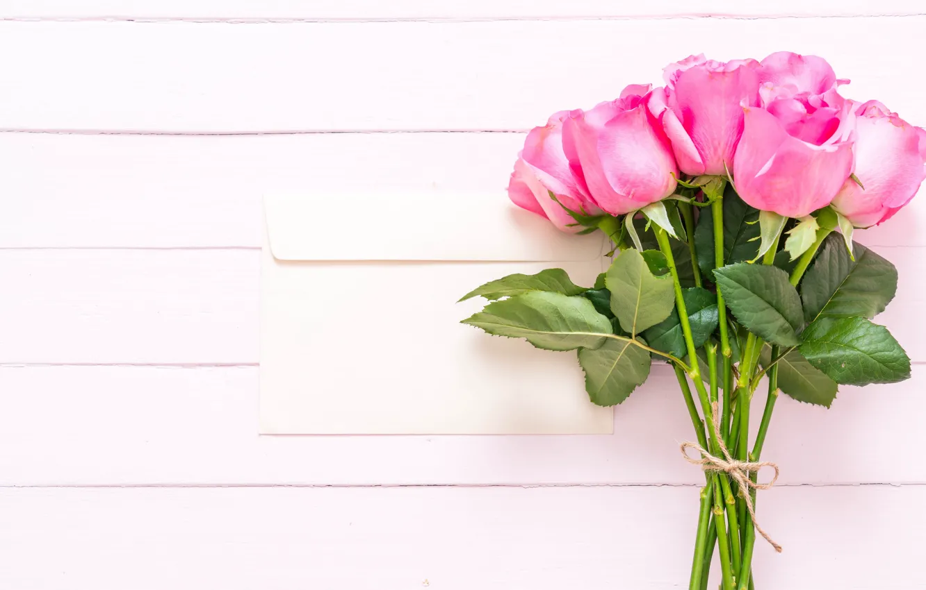 Photo wallpaper flowers, roses, pink, fresh, wood, pink, flowers, roses