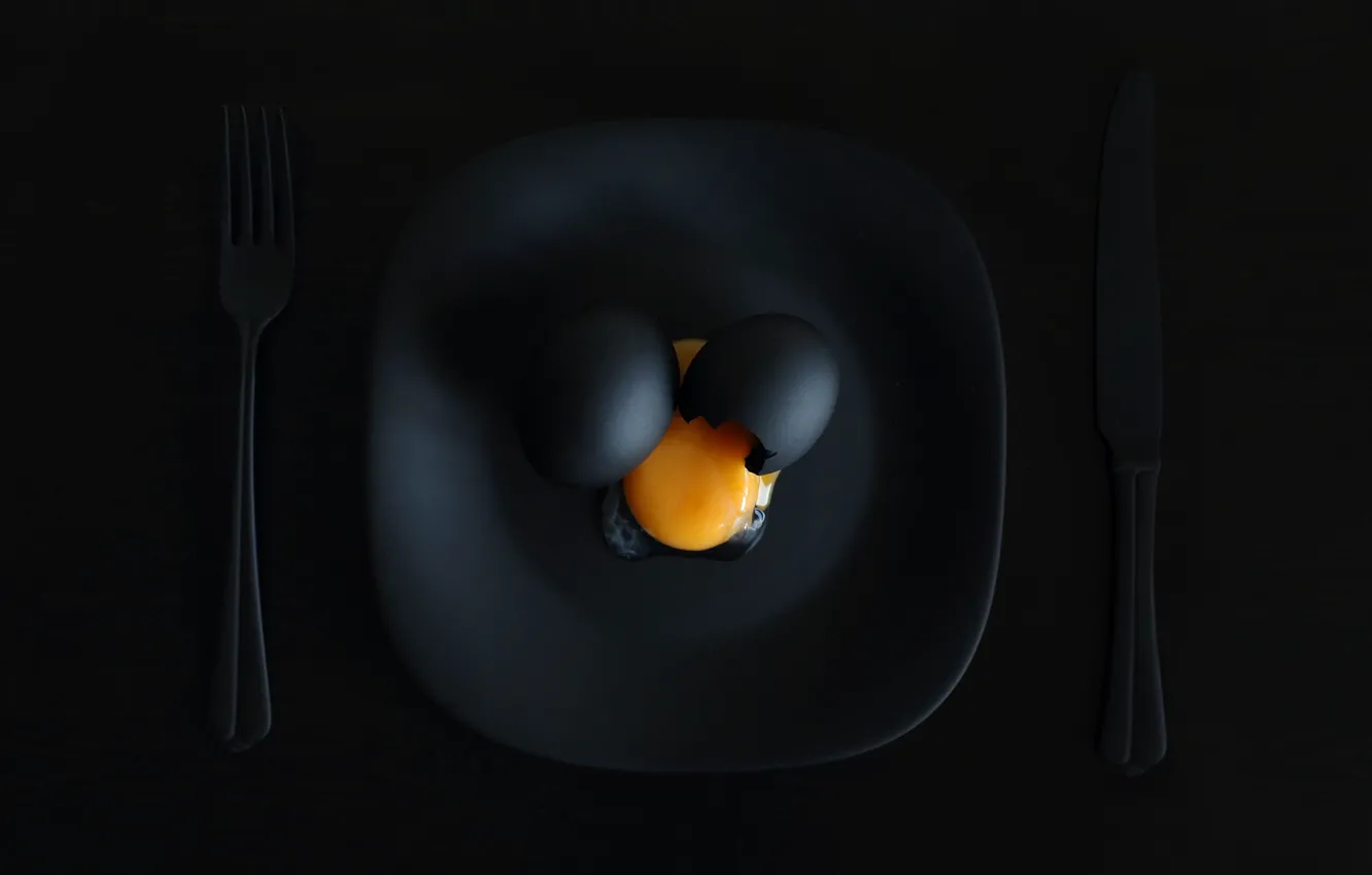 Photo wallpaper eggs, plate, knife, plug, Breakfast Malevich