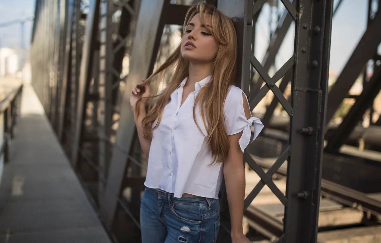 Photo wallpaper woman, bridge, model, blonde, babe, Lady