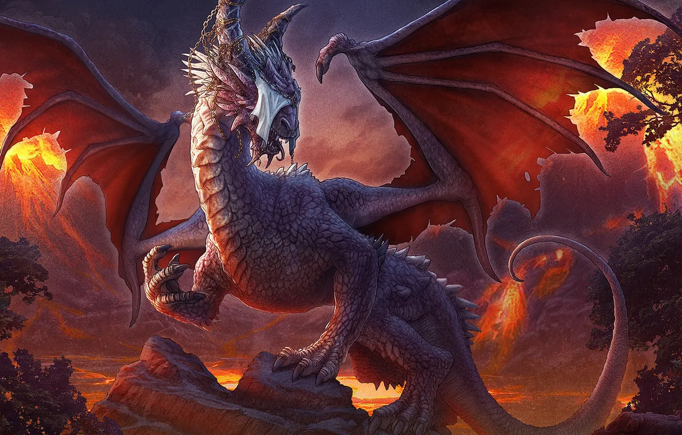 Photo wallpaper forest, dragon, elf, Barbarian