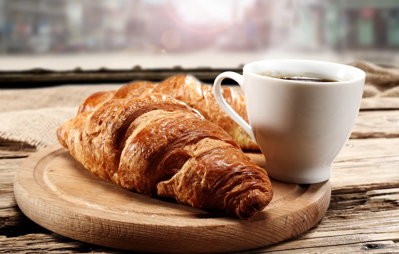 Photo wallpaper coffee, croissant, coffee aroma