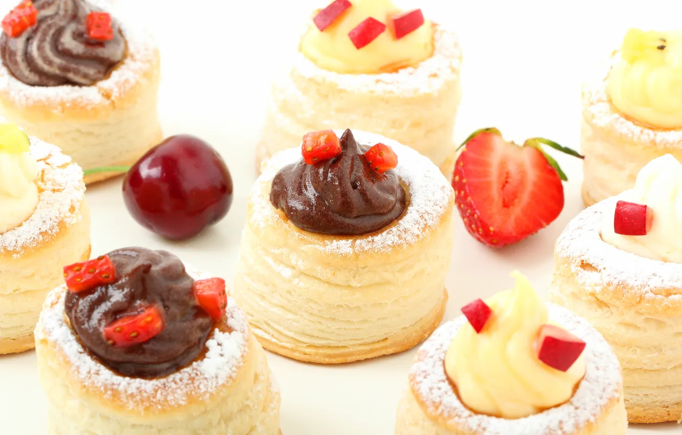 Photo wallpaper cherry, berries, chocolate, strawberry, sweets, cake, cream, dessert