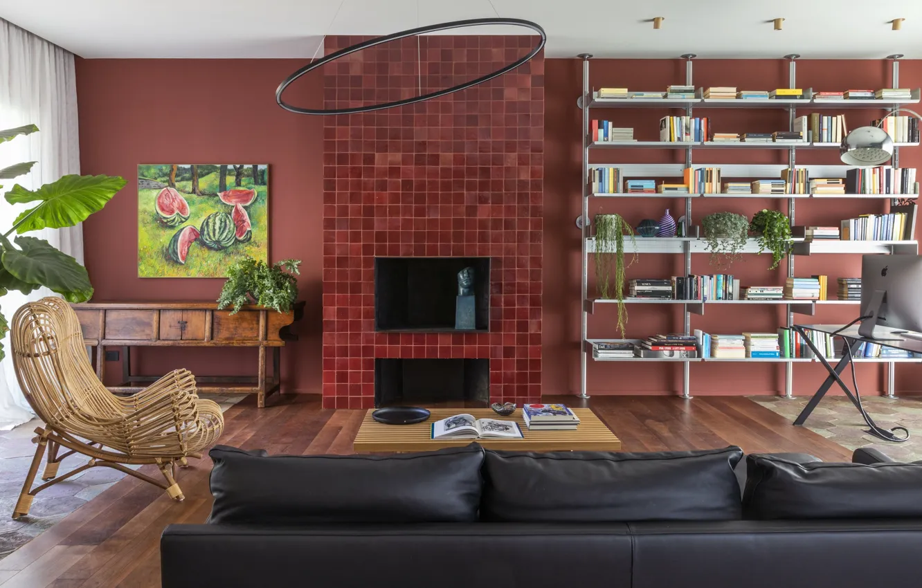 Photo wallpaper design, style, interior, Rome, Italy, fireplace, library, Italy