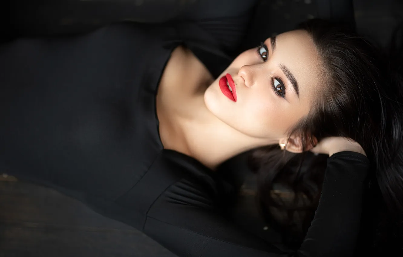 Photo wallpaper look, pose, model, portrait, makeup, brunette, hairstyle, lies