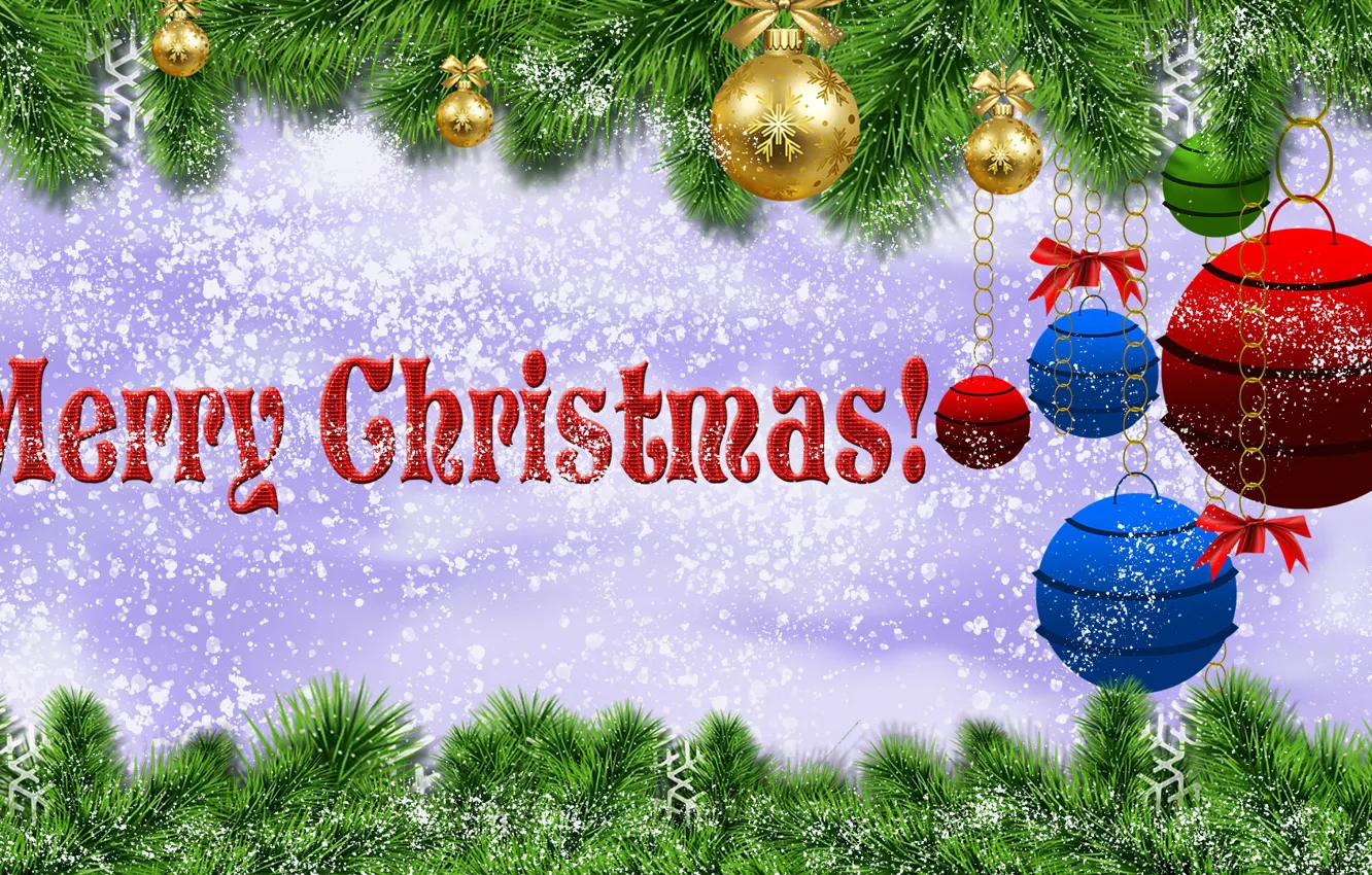 Photo wallpaper Graphics, Snow, Congratulations, Bombki, Twigs