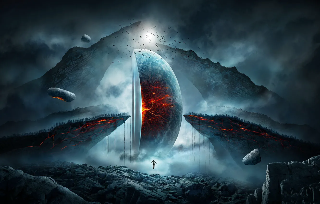 Photo wallpaper planet, fantasy, another world, split