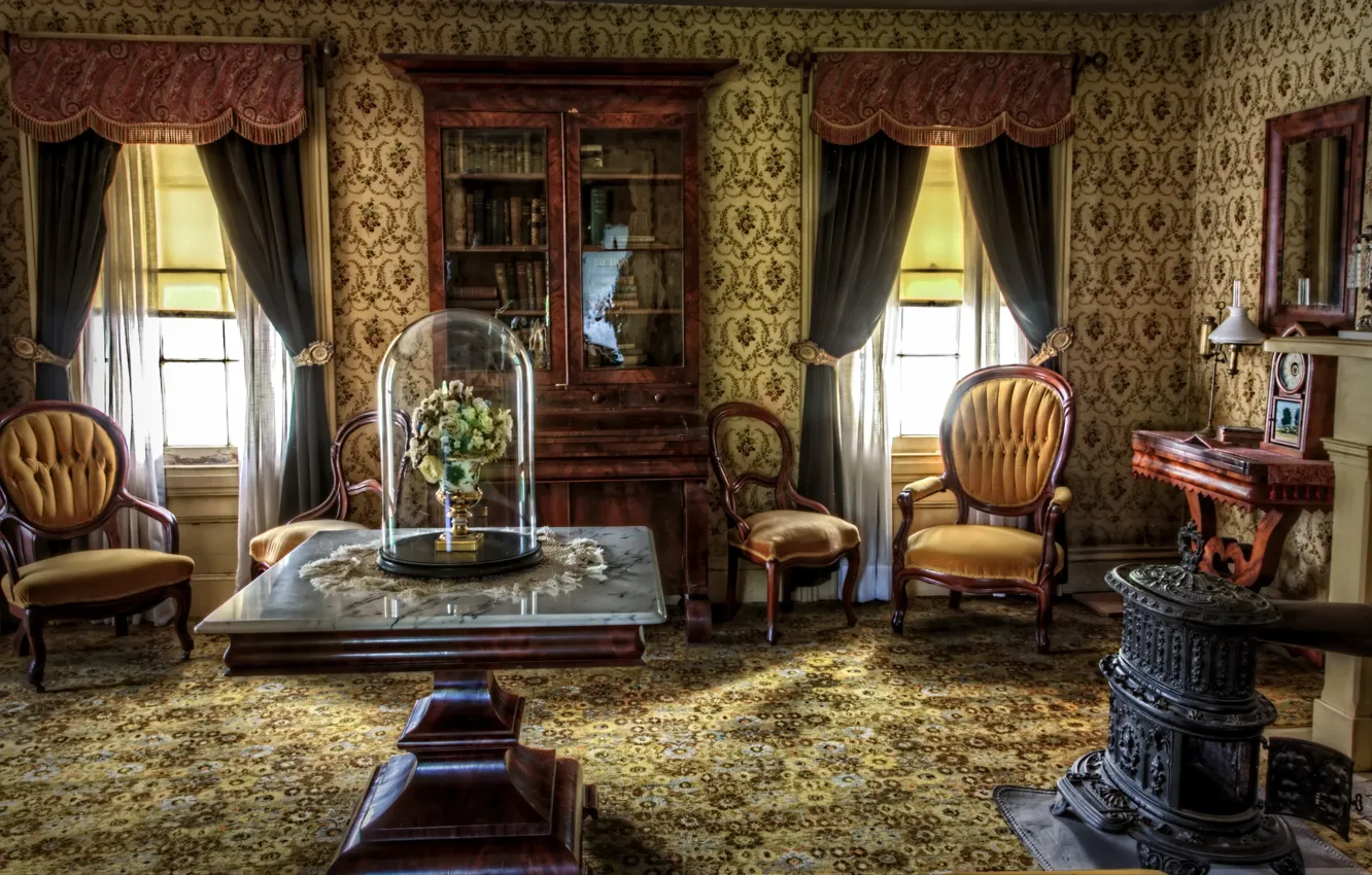 Photo wallpaper style, room, carpet, interior, chair, window, chair, stove