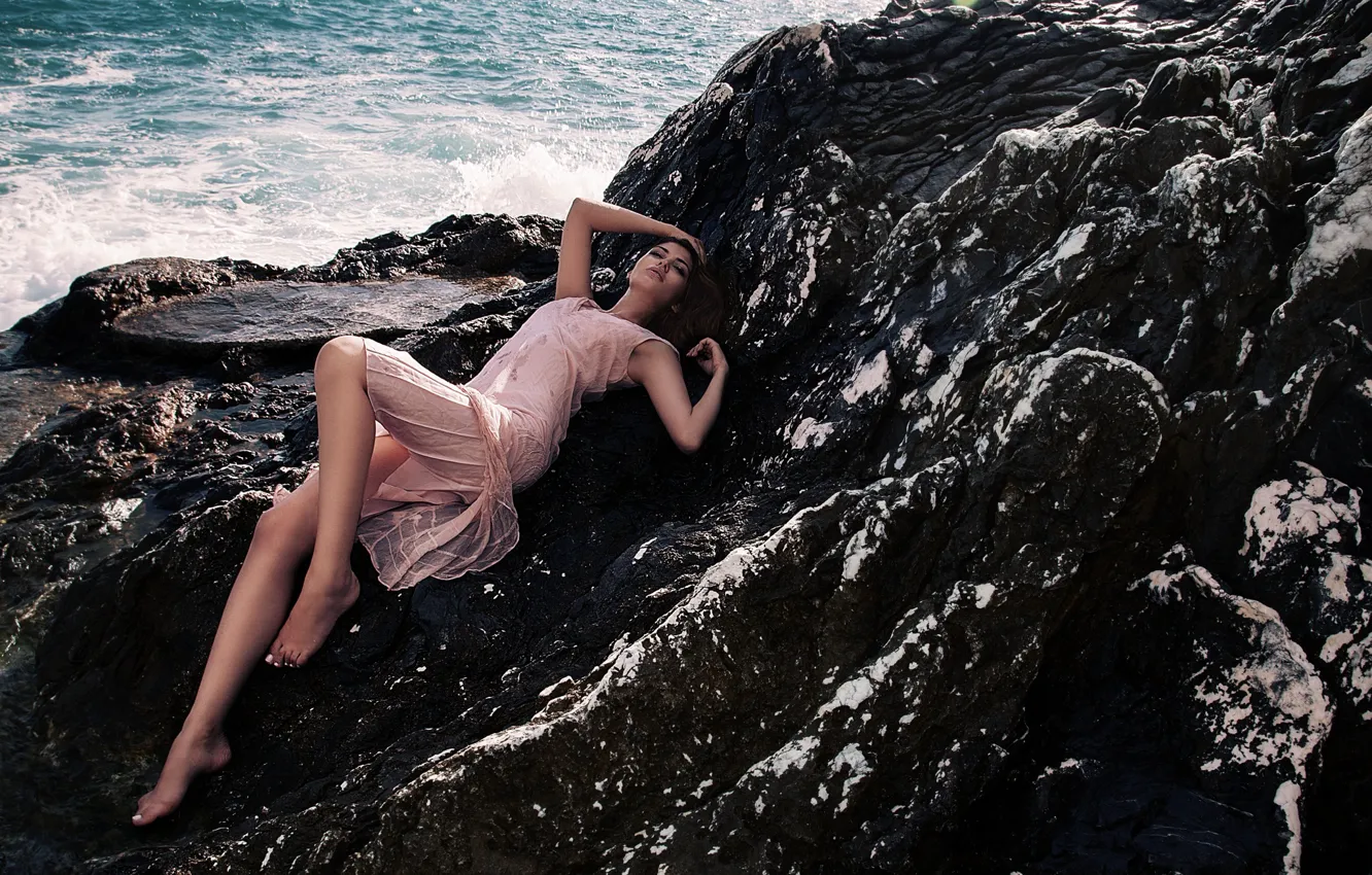 Photo wallpaper Girl, Model, Shooting, Beach, Sea, Fashion, Lidia, Moda