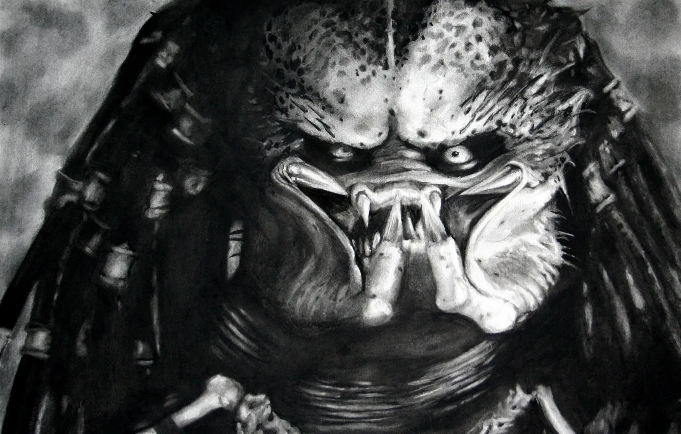 Photo wallpaper figure, monster, predator, black and white, mug, Predator