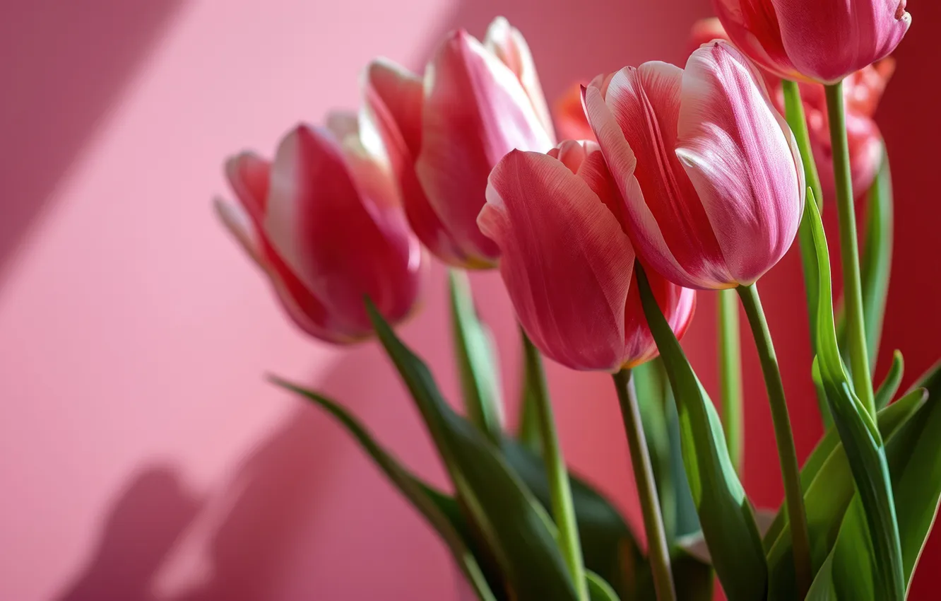 Photo wallpaper flowers, holiday, bouquet, spring, tulips, March 8, AI art, universal holiday background
