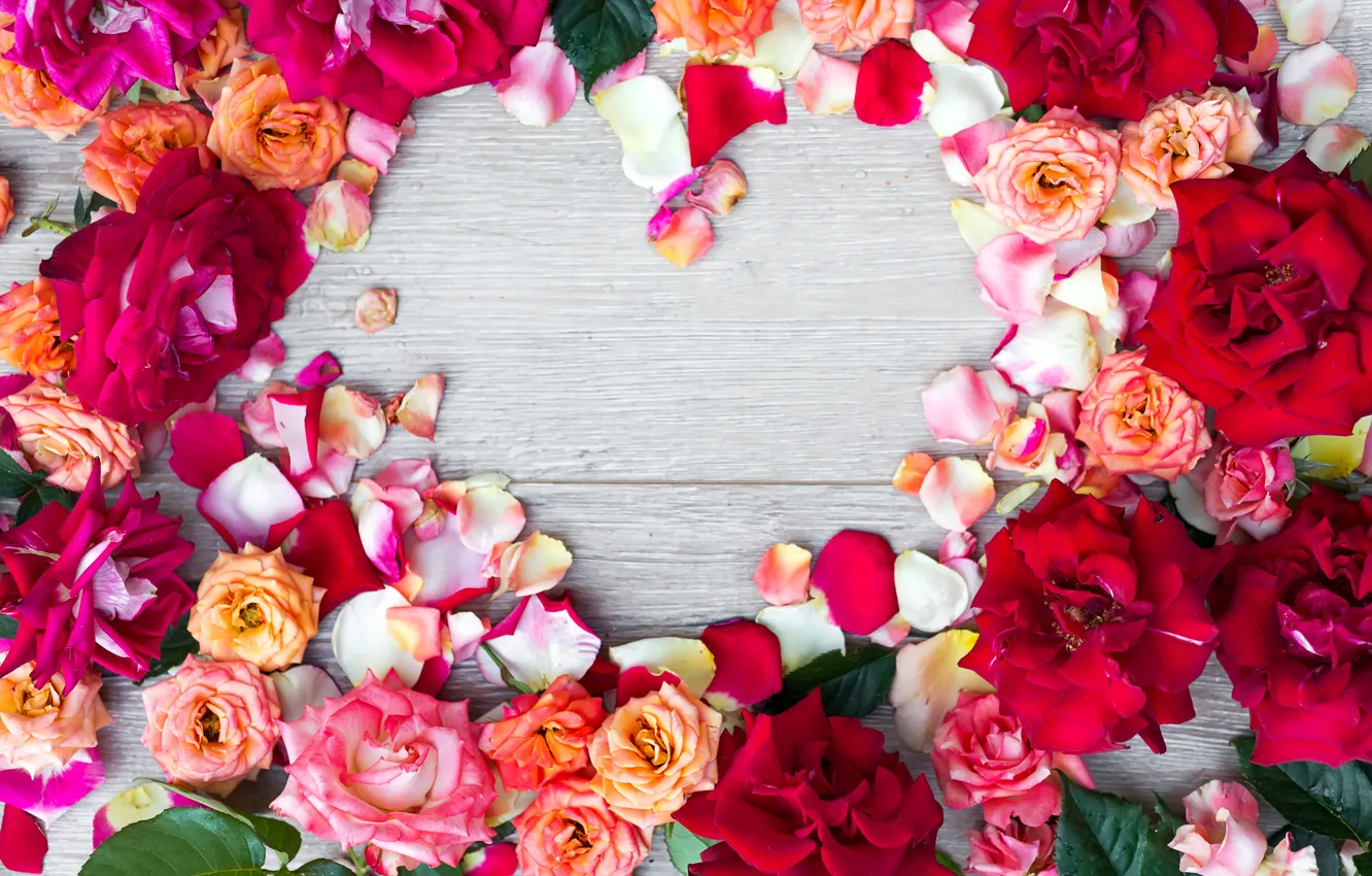 Photo wallpaper flowers, heart, roses, colorful, heart, pink, flowers, romantic