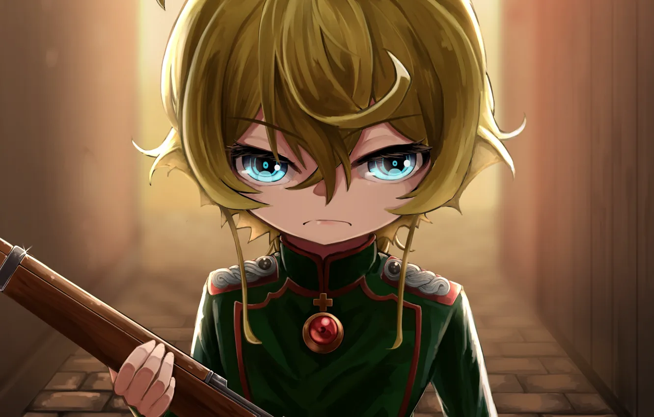 Photo wallpaper look, girl, smile, Youjo Senki