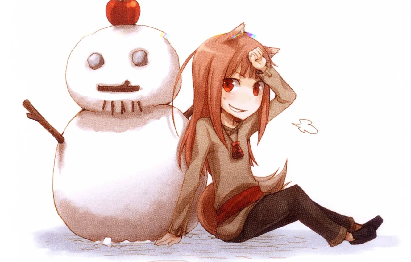 Photo wallpaper smile, Apple, snowman, spice and wolf, horo, spice and wolf, by juu ayakura