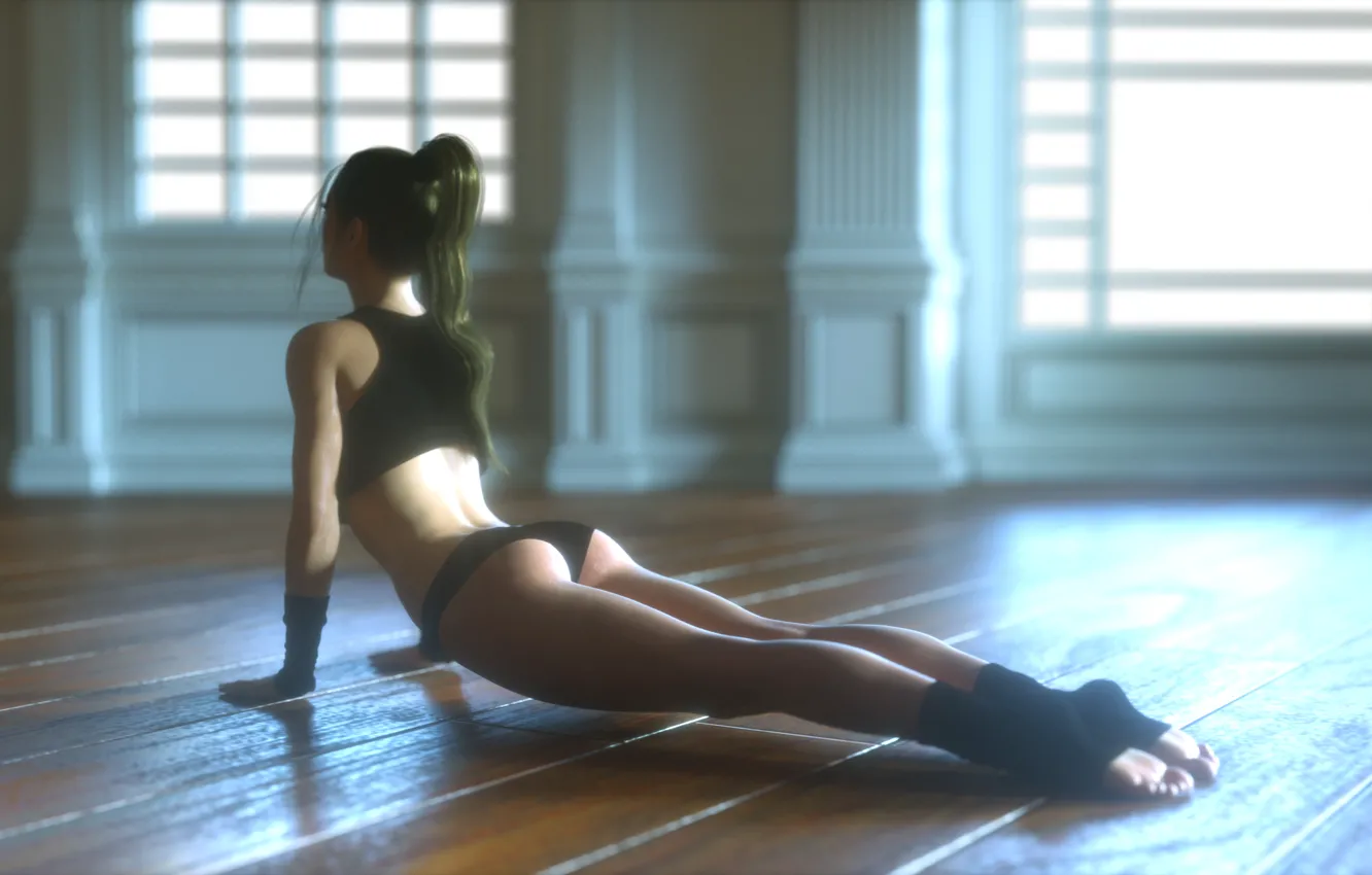 Photo wallpaper ass, girl, rendering, feet, body, hall, training