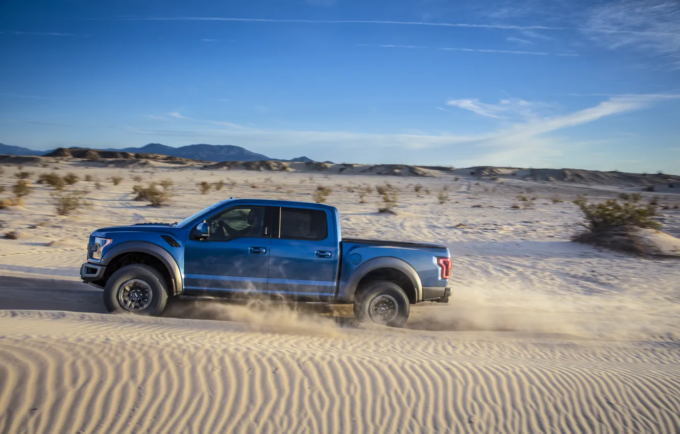 Photo wallpaper Ford, Sand, Desert, Speed, Raptor, F-150, Dune, 2019