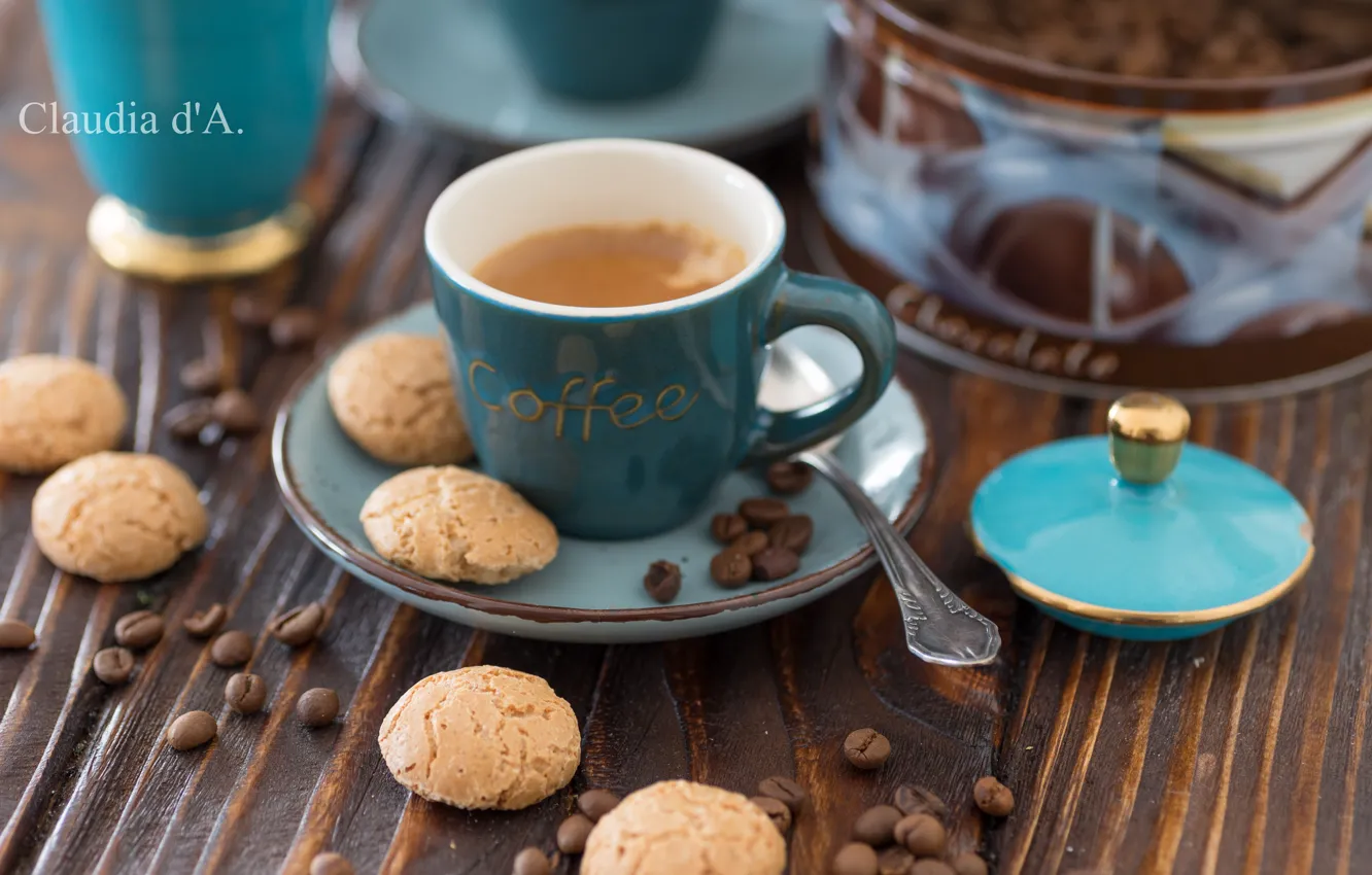 Photo wallpaper coffee, grain, cookies, drink