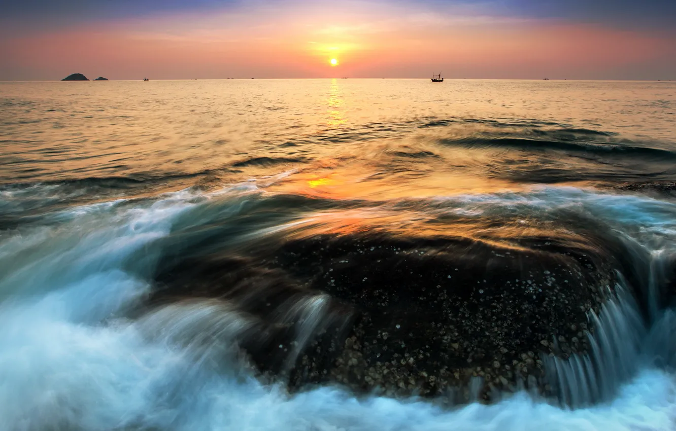 Photo wallpaper sea, landscape, sunset