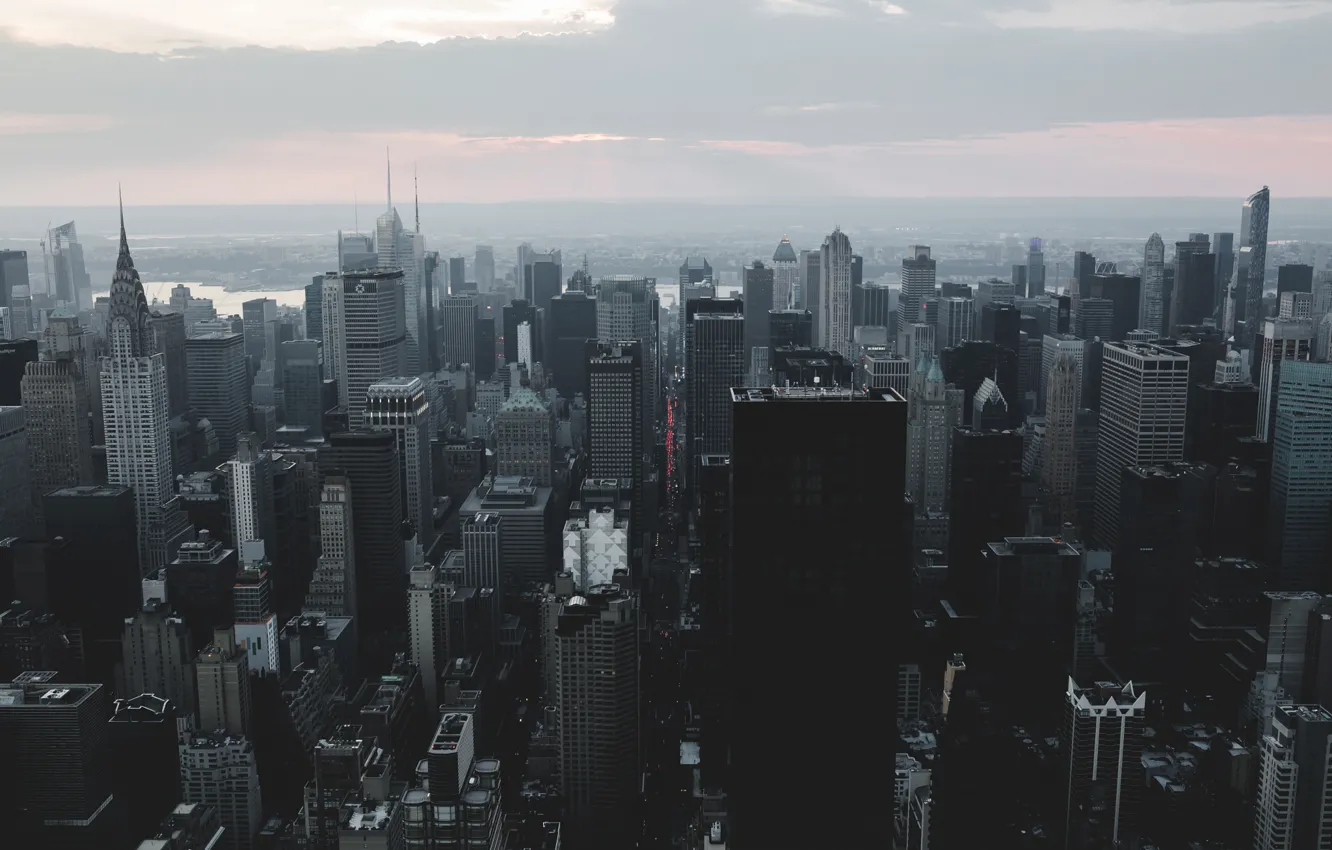 Photo wallpaper City, Sunset, Manhattan, Smoke, New-York, Building, River, Empire
