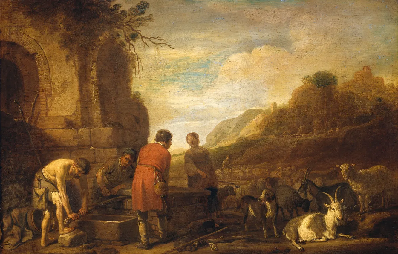 Photo wallpaper oil, picture, mythology, The meeting of Jacob and Rachel, Nicolaes Moyaert, Nicholas Mayart, 1638