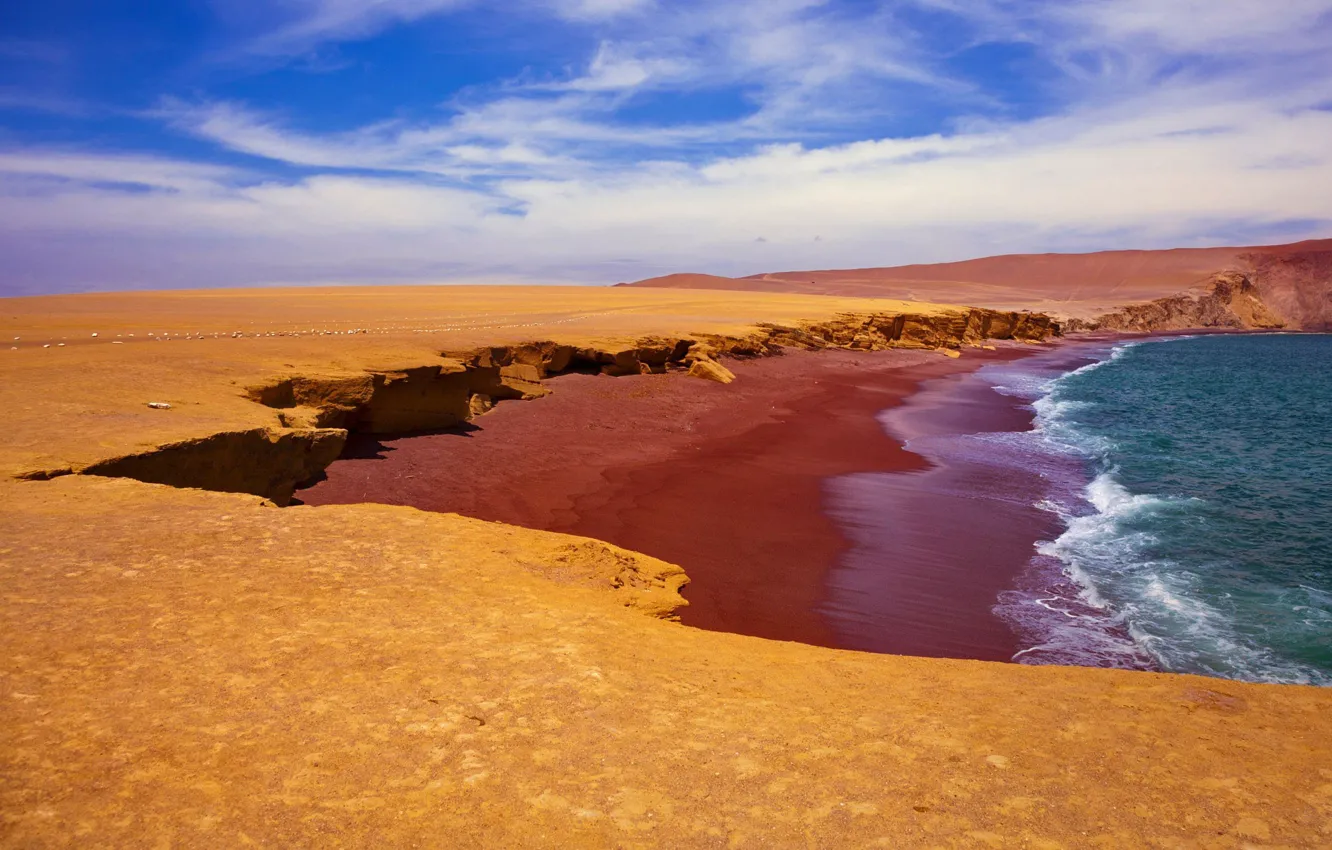 Photo wallpaper sea, the sky, shore, Peru, Red Beach, Paracas National Reserve