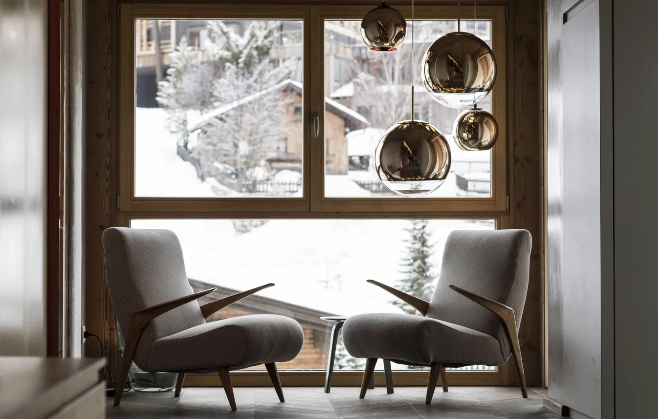 Photo wallpaper Chair, Alps, Chale, Rosa Alpina Penthouse, View of the Alps