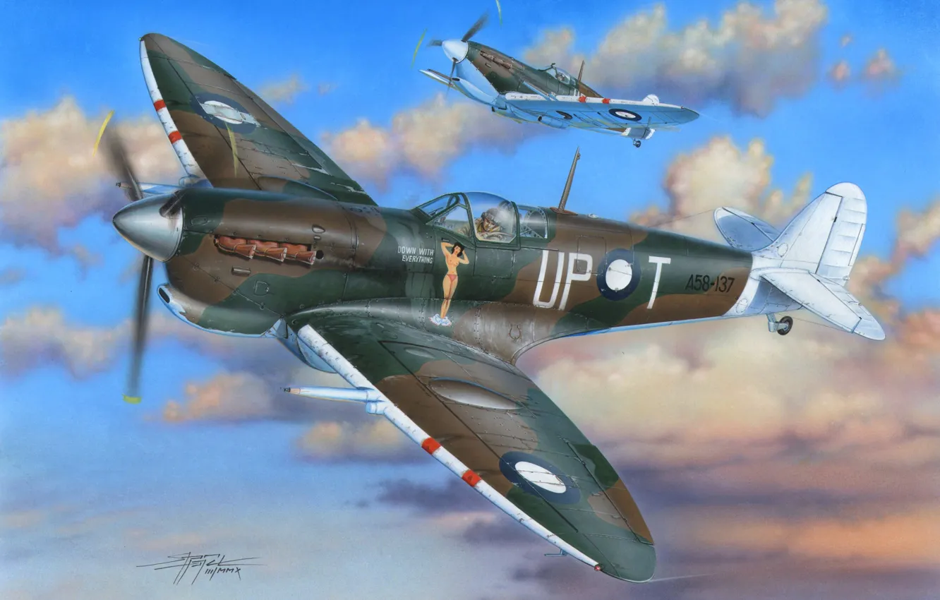 Photo wallpaper Spitfire Mk.Vc, Supermrine Spitfire, Spitfire Mk.VC/Trop, Combat aircraft