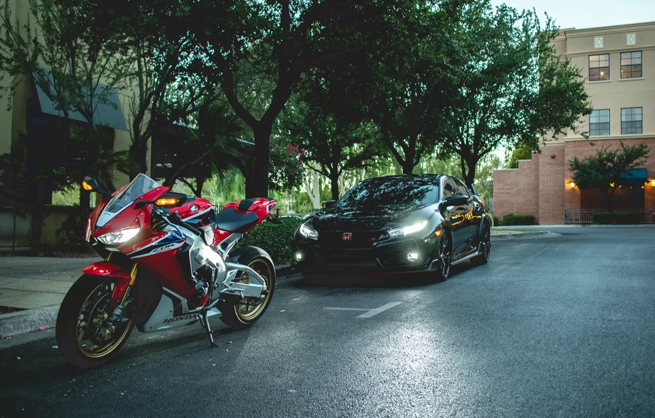 Photo wallpaper Street, Parking, Civic, Type R, CBR1000RR-R