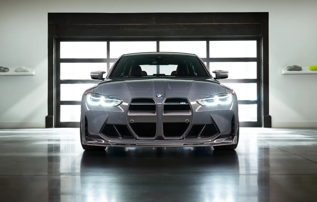 Photo wallpaper BMW, light, Front, Vorsteiner, grey, bmw m3, face, Garage