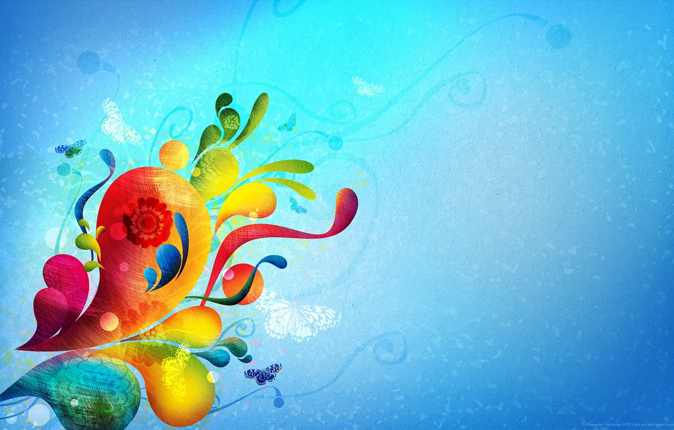 Photo wallpaper butterfly, on a blue background, rosy