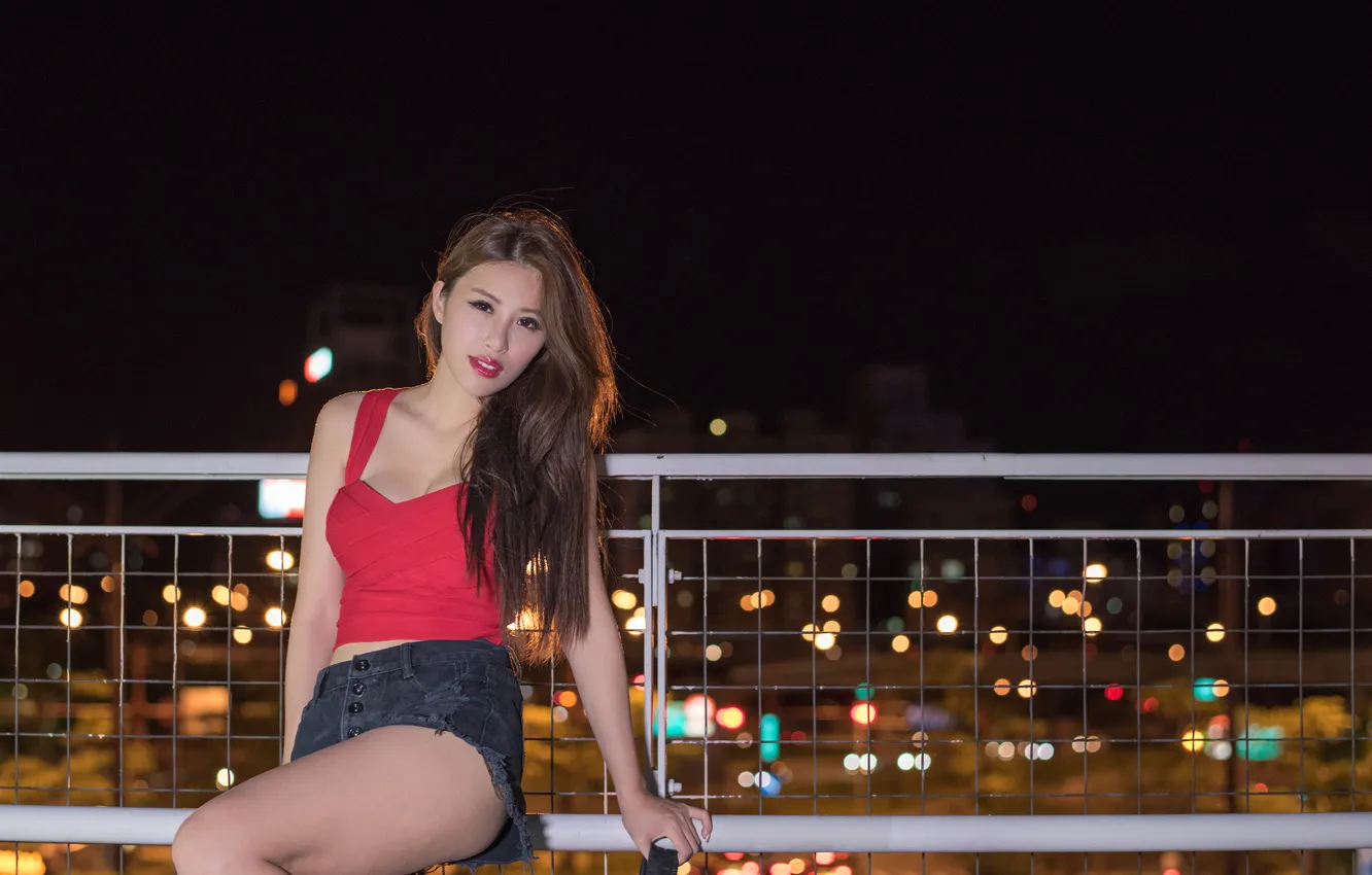 Photo wallpaper look, girl, face, hair, the evening, legs, Asian