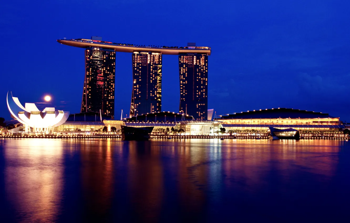 Photo wallpaper the city, lights, the evening, Singapore, the hotel