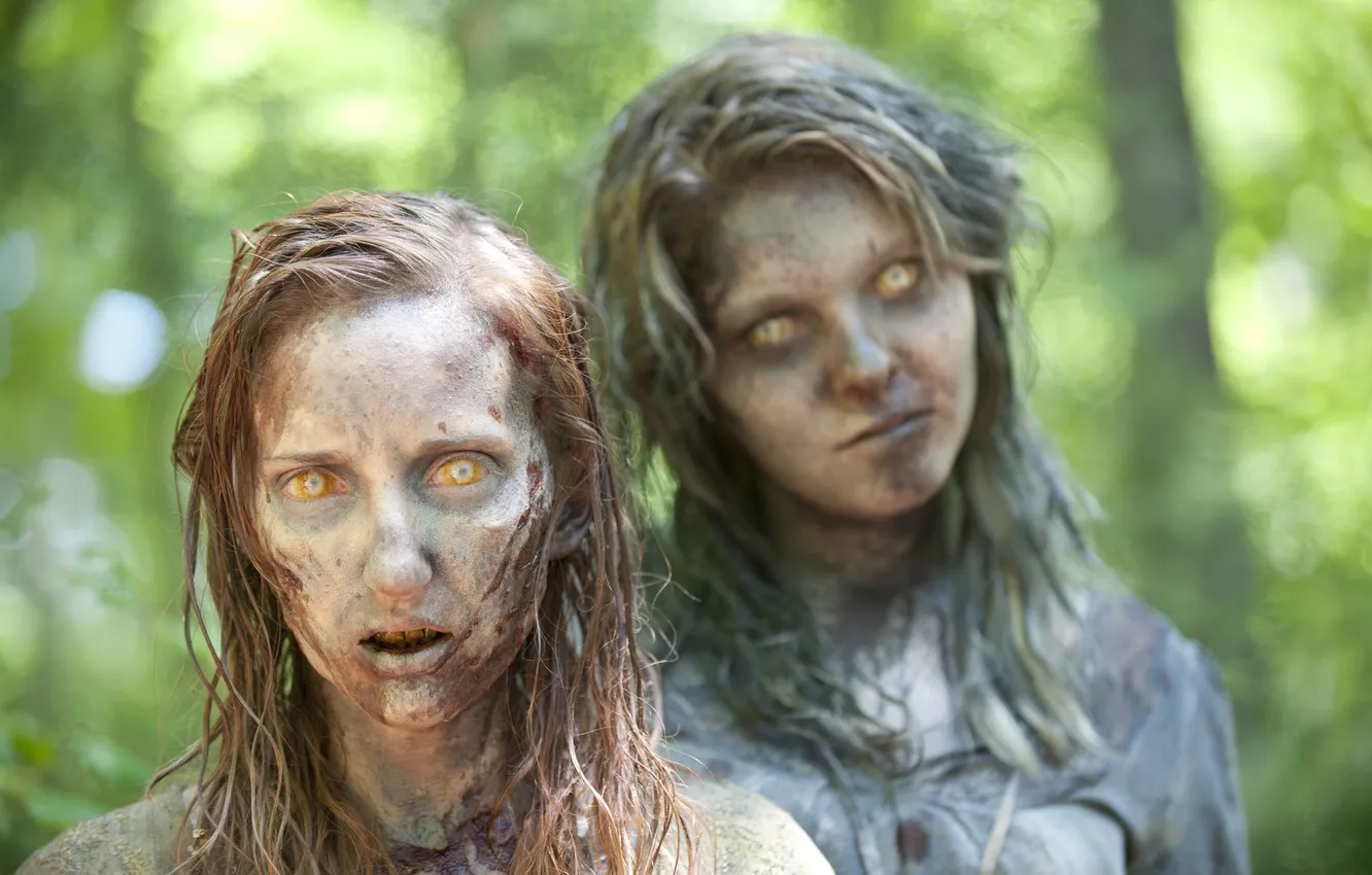 Photo wallpaper dark, zombie, forest, women, The Walking Dead