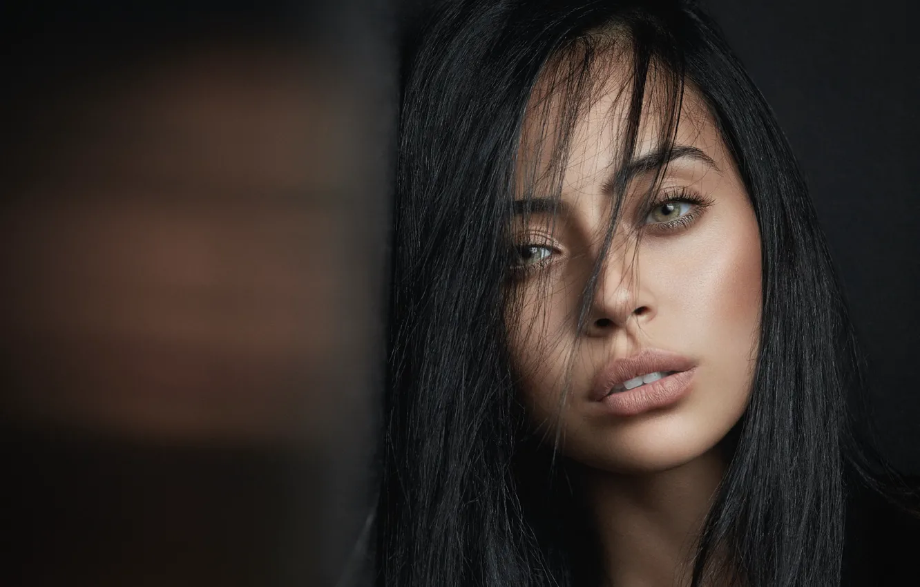 Photo wallpaper look, close-up, face, model, portrait, makeup, brunette, hairstyle