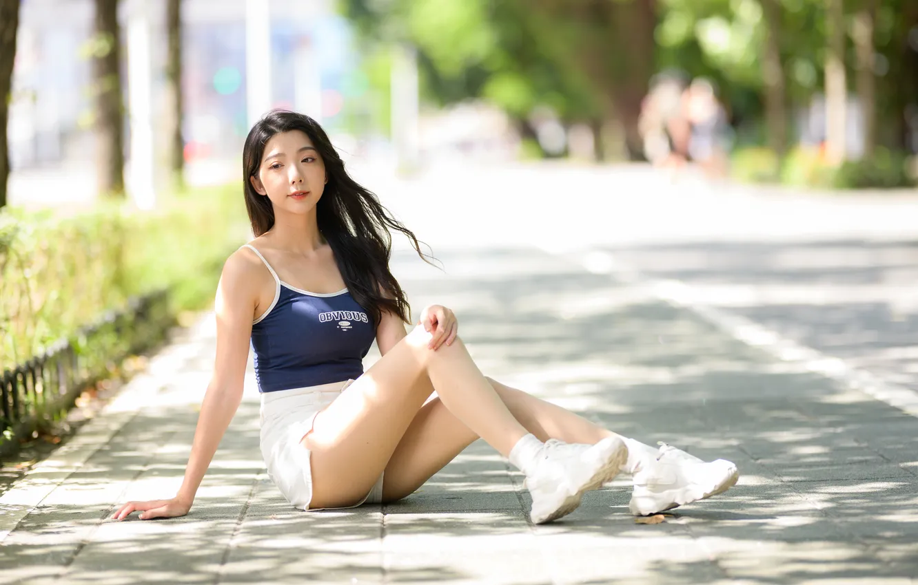 Photo wallpaper girl, street, Asian