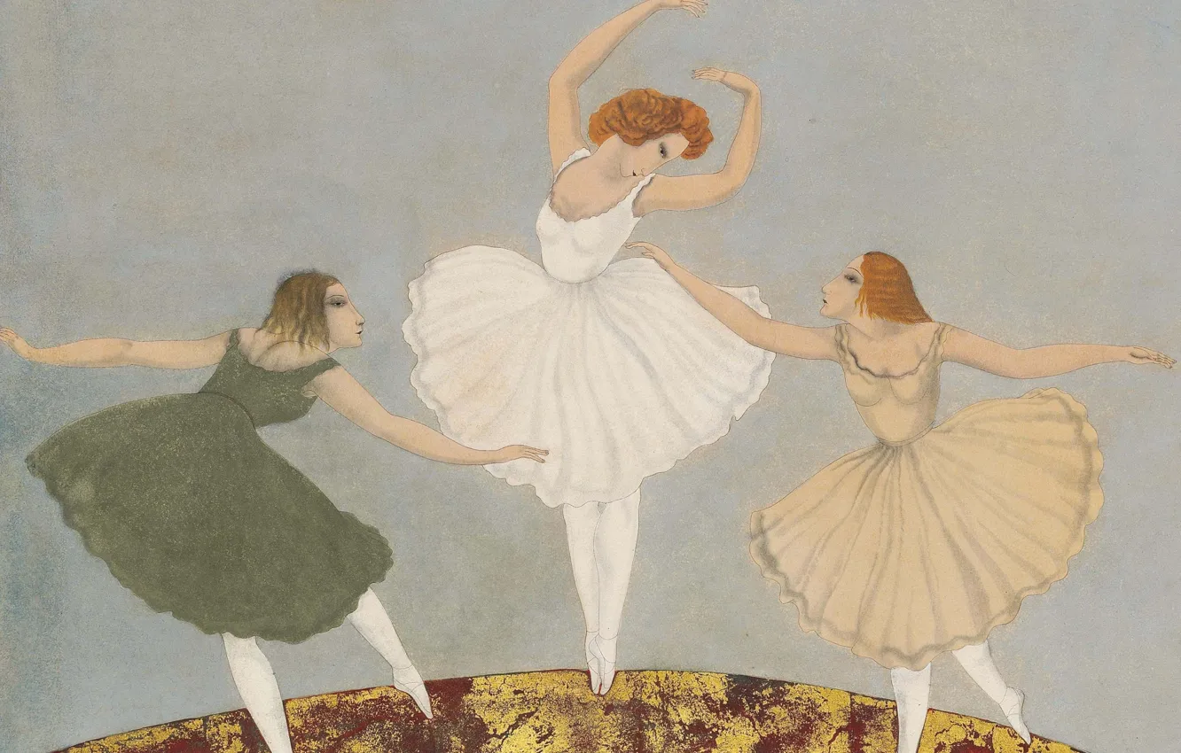 Photo wallpaper pencils, watercolor, pastel, 1918, gouache, Tsuguharu, Fujita, gold leaf