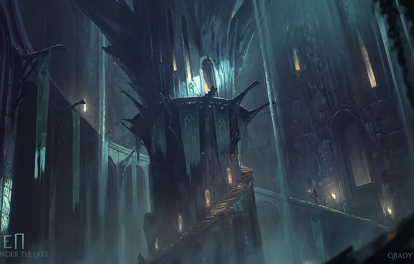 Photo wallpaper dark, fantasy, castle, digital art, artwork, Gothic, fantasy art, stairs