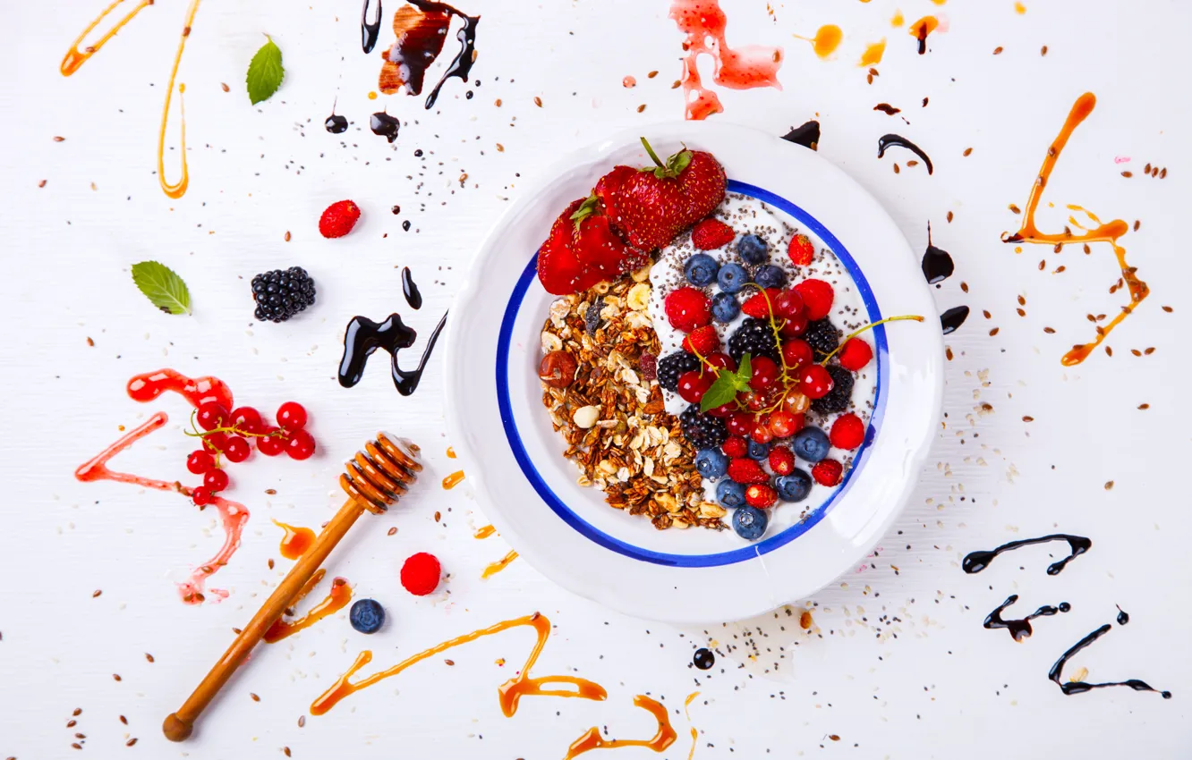 Photo wallpaper berries, Breakfast, porridge, oatmeal