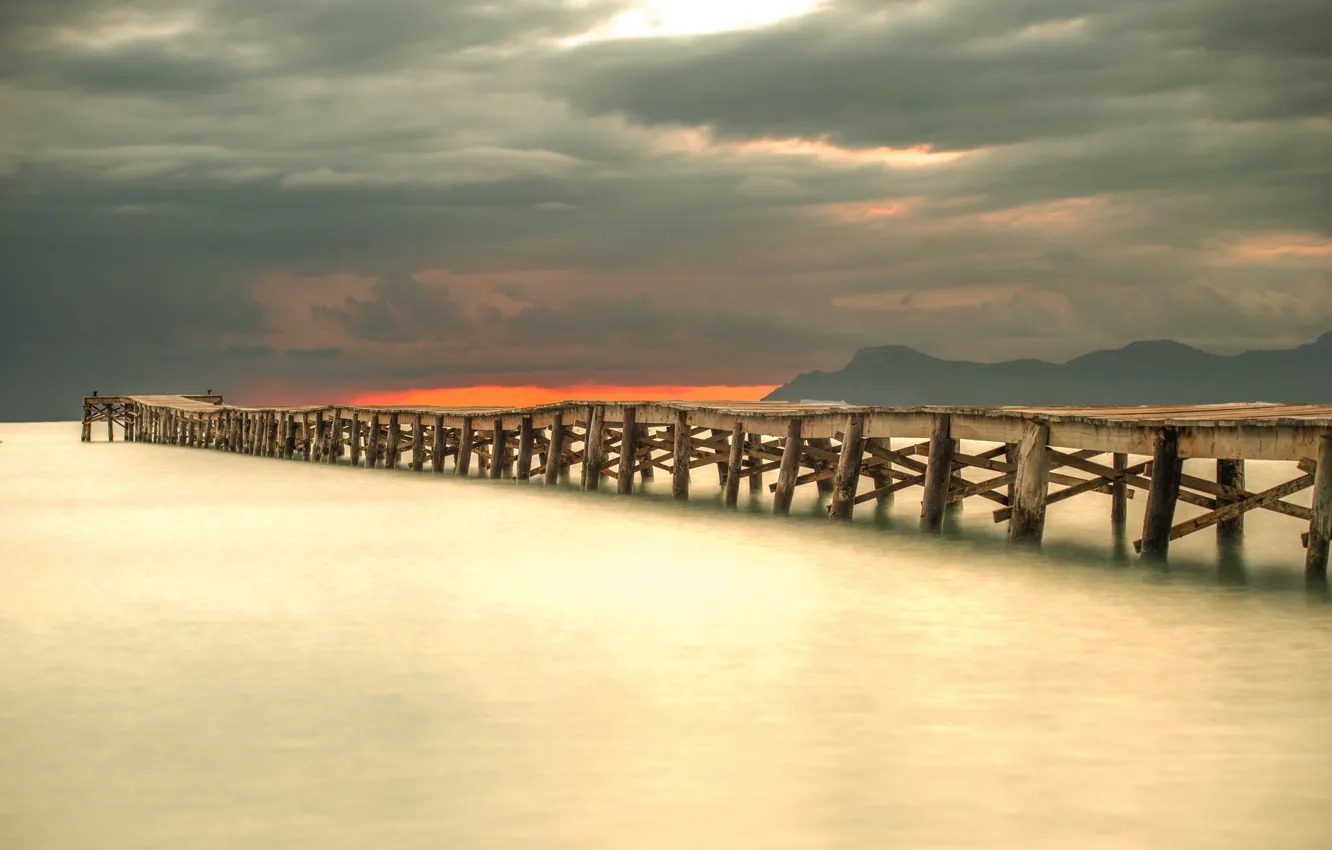 Photo wallpaper sunset, bridge, Balearic Islands, Alcudia, The Port of Alcudia
