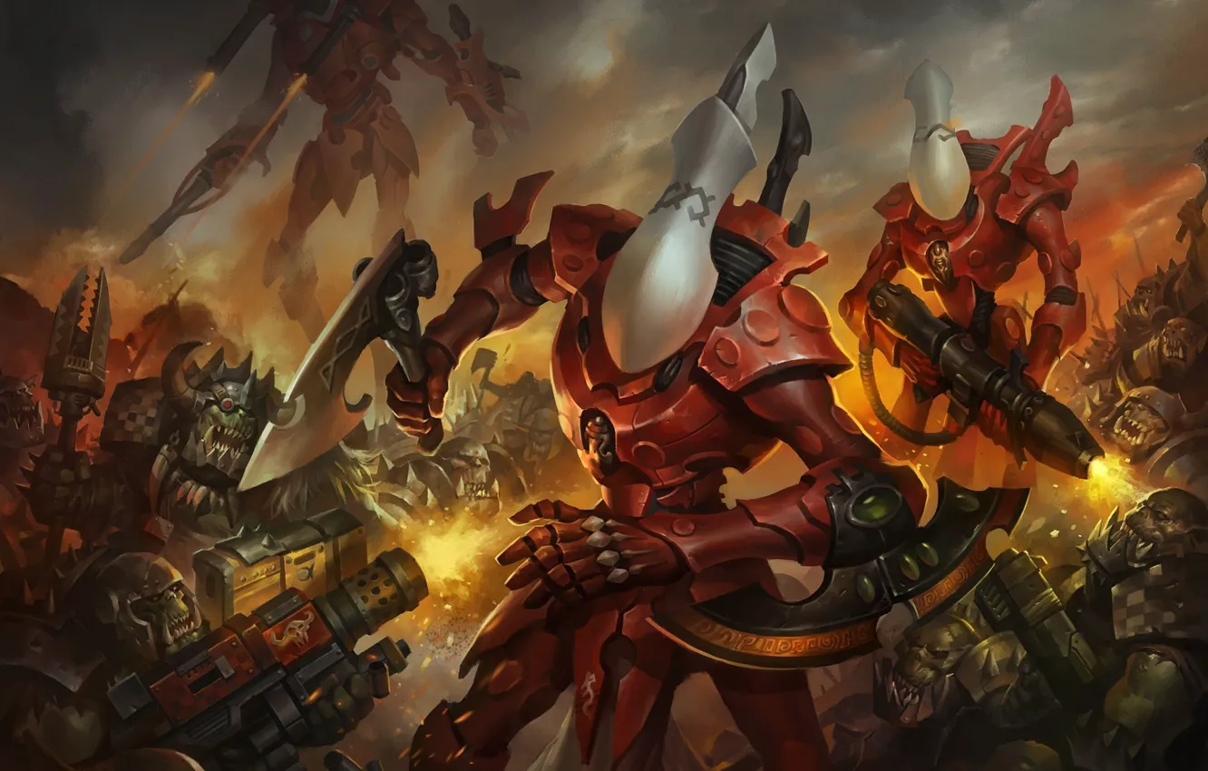 Photo wallpaper Warhammer 40000, orcs, Orks, Eldar, Eldar, Warhammer 40K, Wraithguard, Ghost Guard