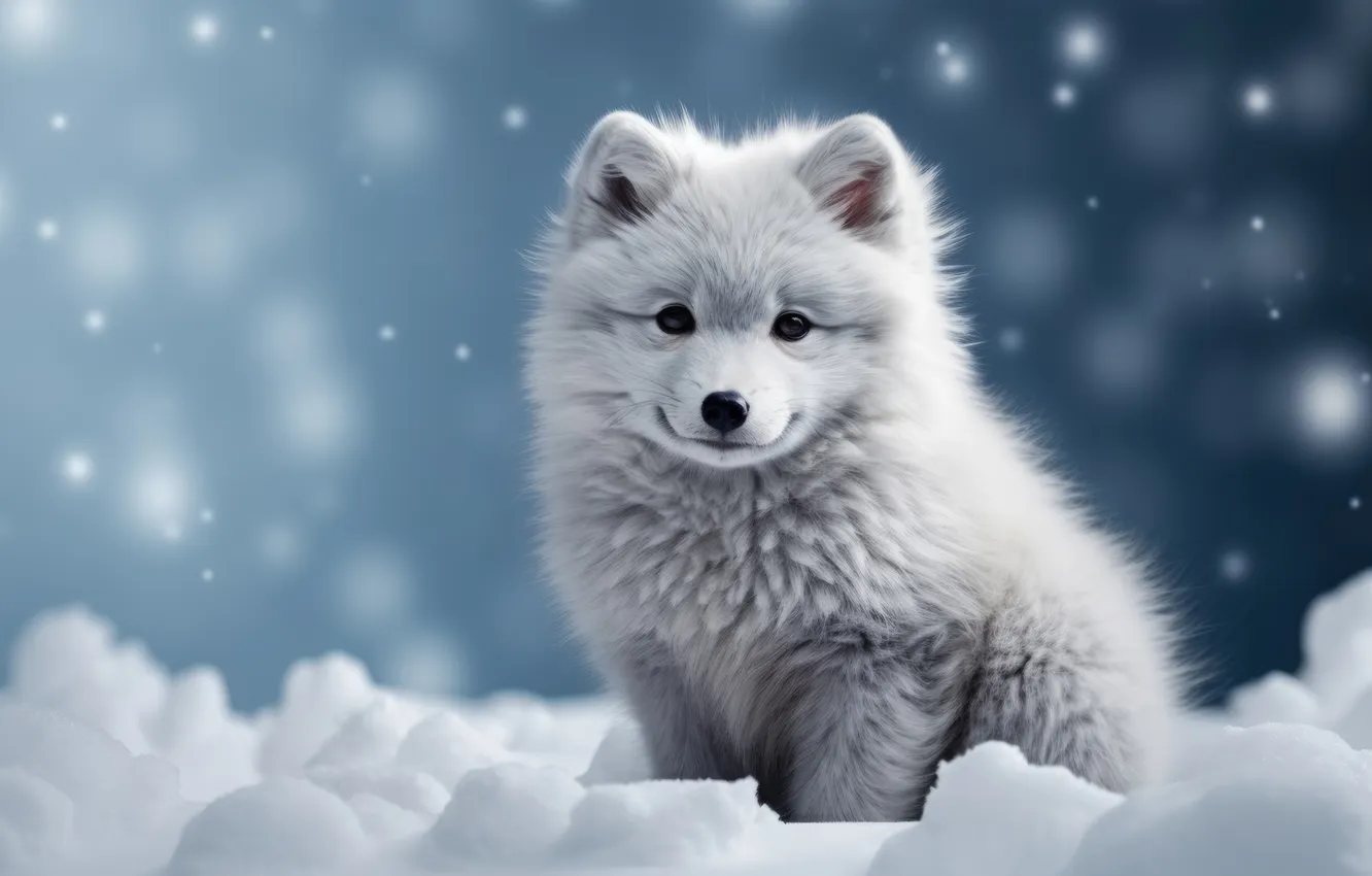 Photo wallpaper winter, snow, dog, the snow, puppy, Samoyed, AI art, neural network