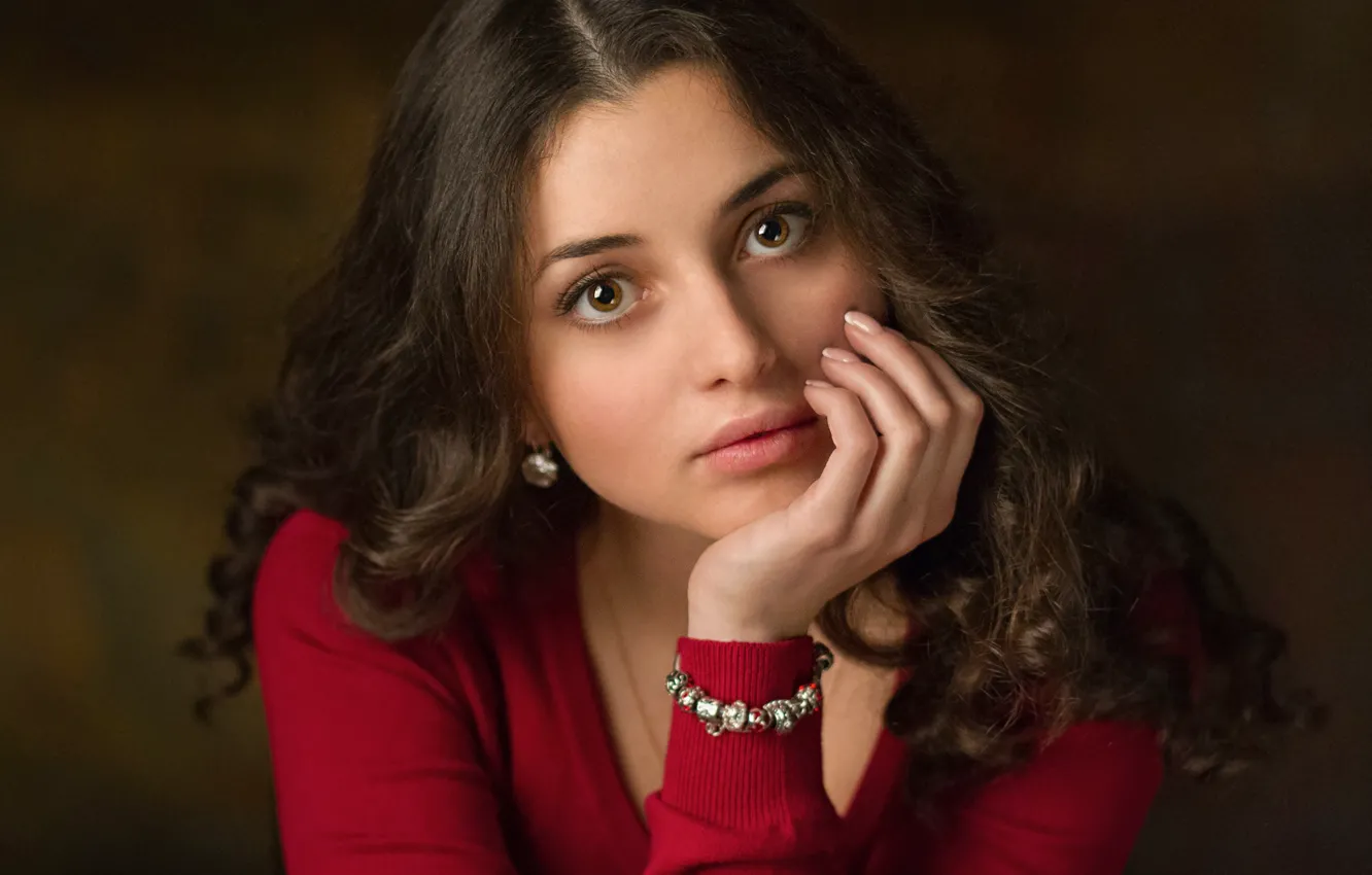 Photo wallpaper girl, decoration, portrait, earrings, brunette, bracelet, curls, Alexey Nazarov