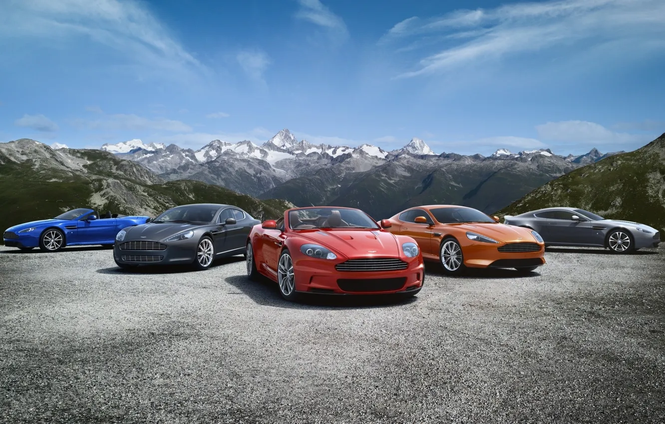 Photo wallpaper the sky, mountains, Aston Martin, Rapide, Aston Martin, DB9, V12, Virage