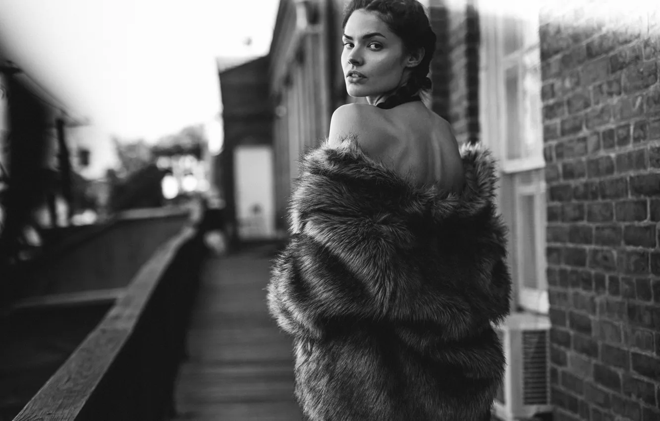 Photo wallpaper look, background, model, coat, fur, Cecille