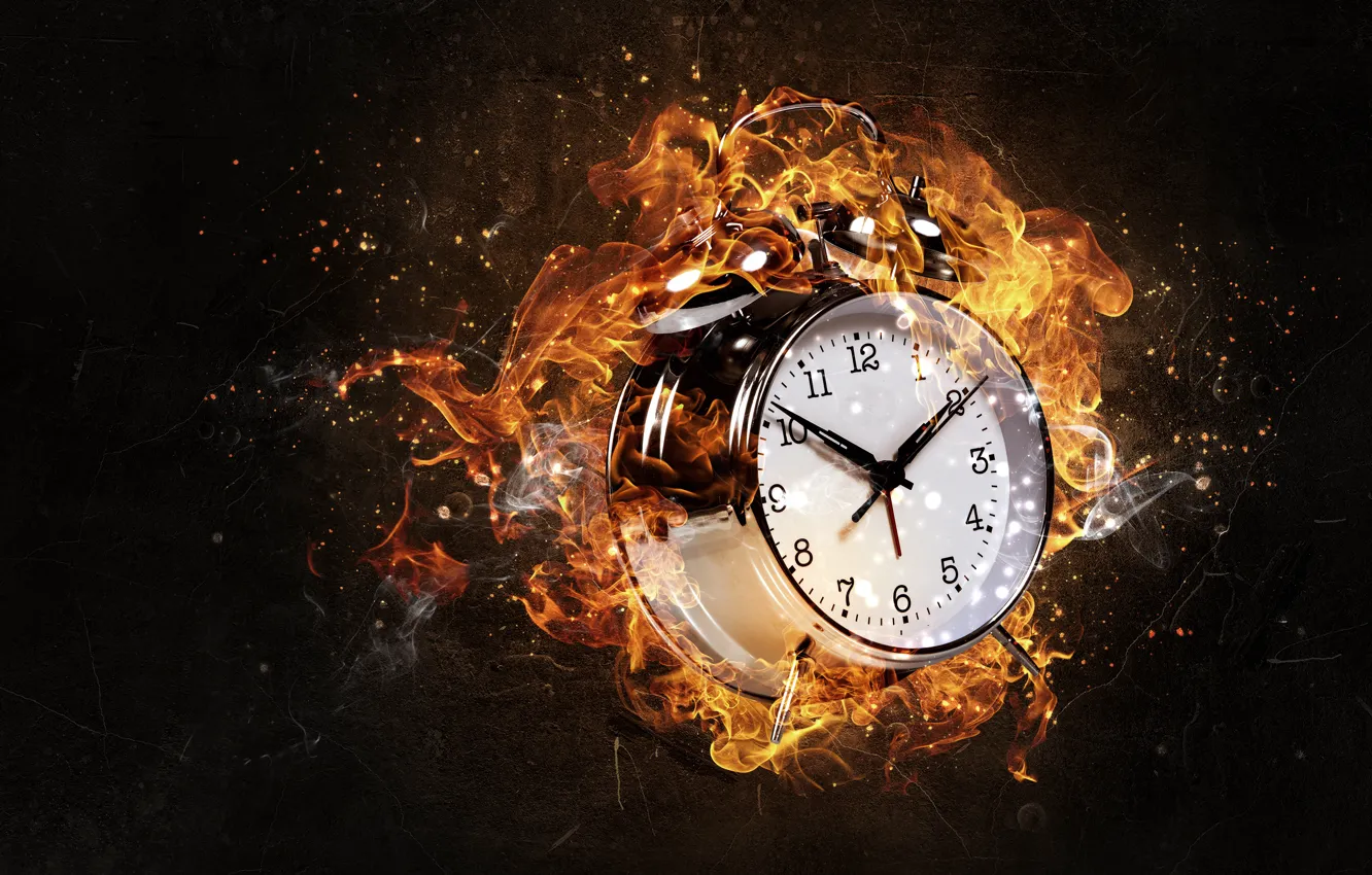 Photo wallpaper metal, fire, Clock