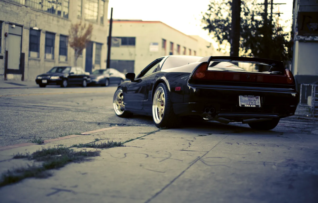 Photo wallpaper machine, auto, black, Honda, on the street, Acura, Acura NSX