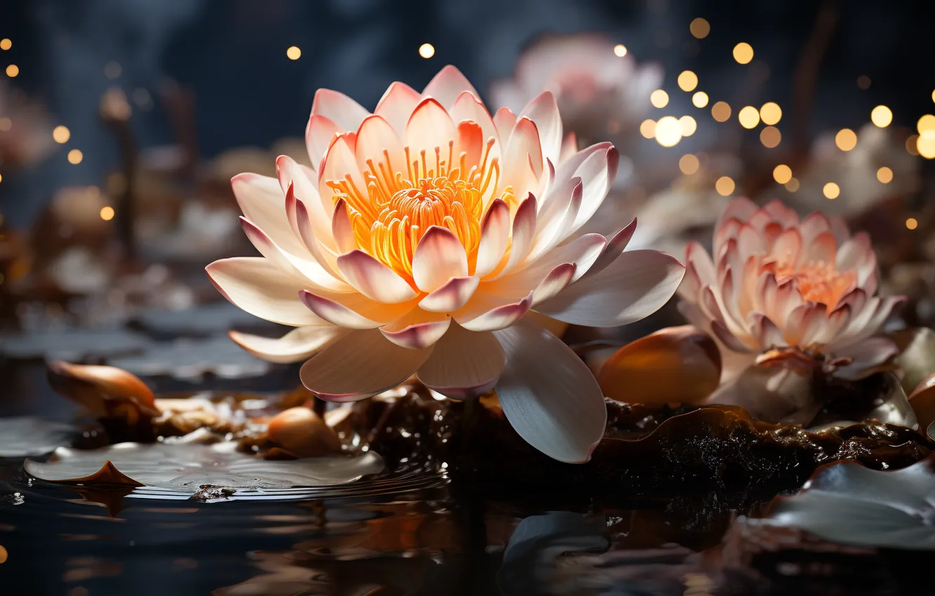 Photo wallpaper flower, flowers, lake, pond, Lotus, Lotus, pond, AI art