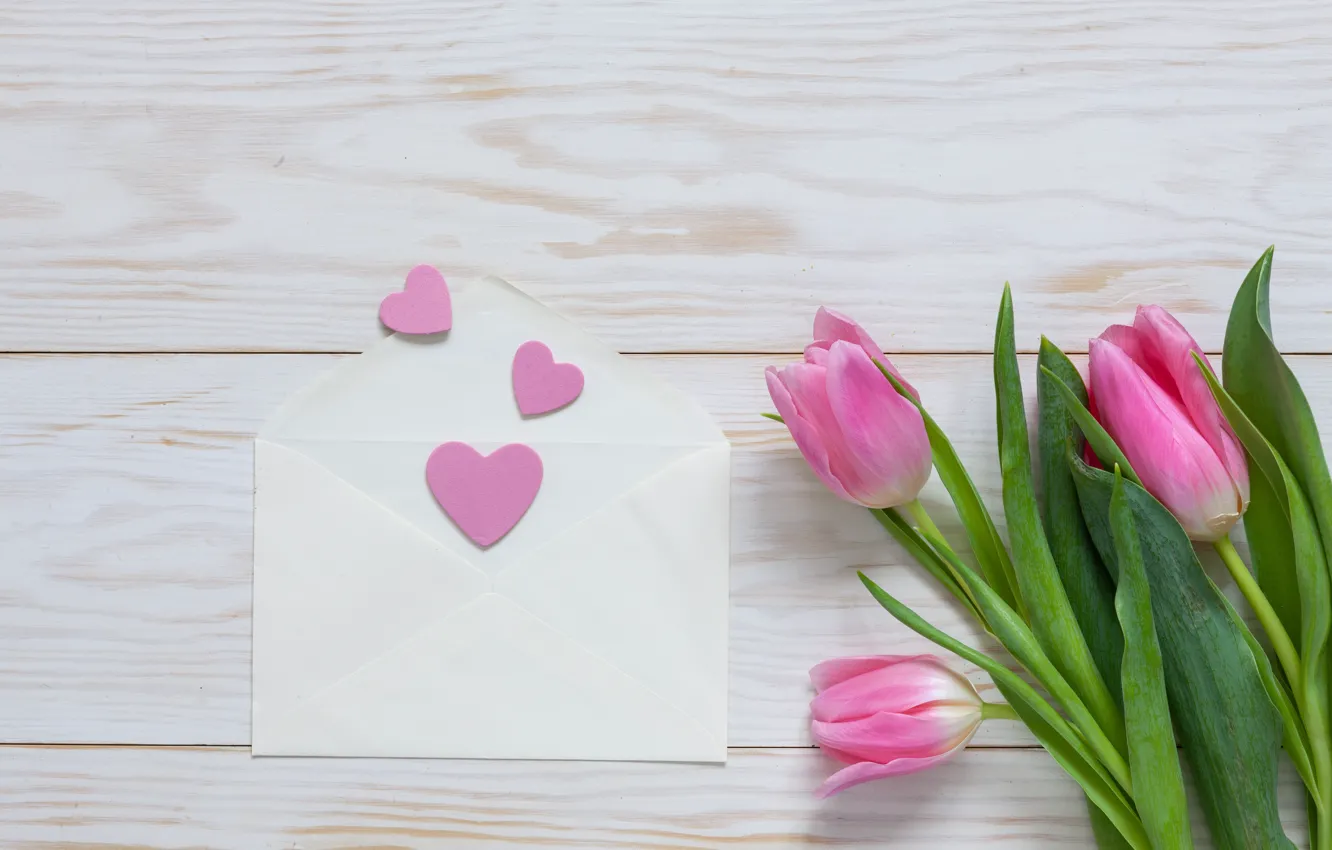 Photo wallpaper love, flowers, heart, bouquet, tulips, love, pink, heart