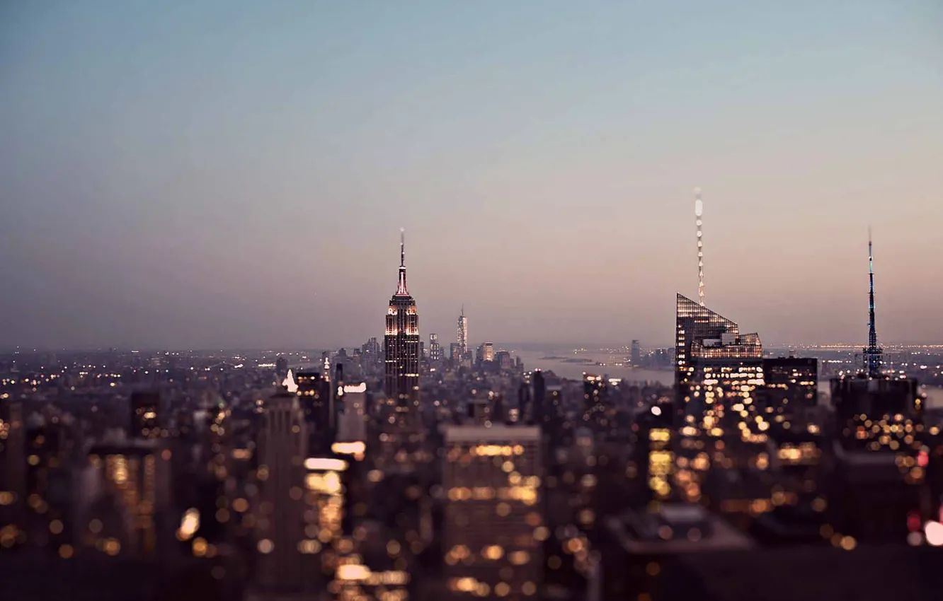 Photo wallpaper United States, twilight, sunset, New York, Manhattan, dusk, skyscrapers, cityscape