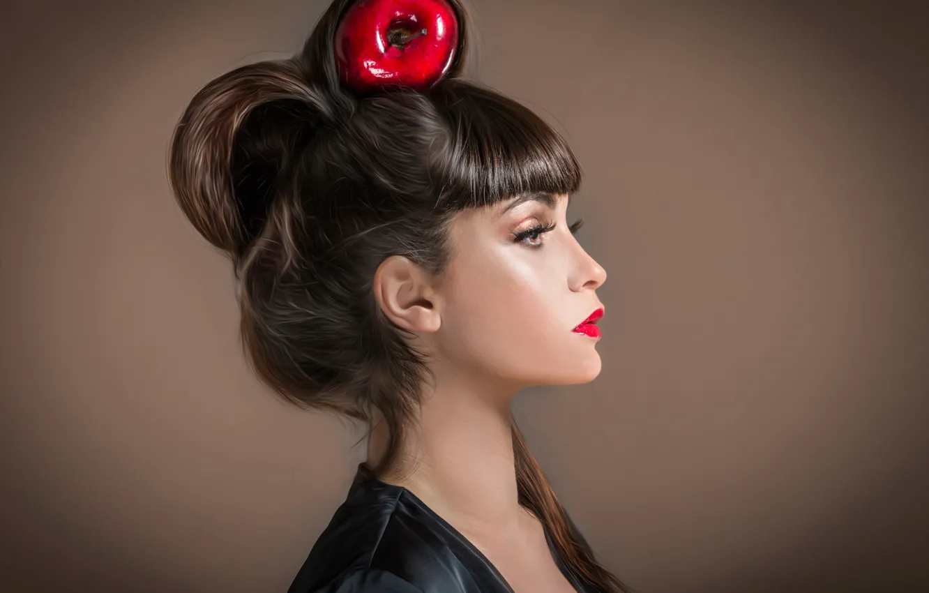Photo wallpaper portrait, makeup, hairstyle, Studio, Red Apple