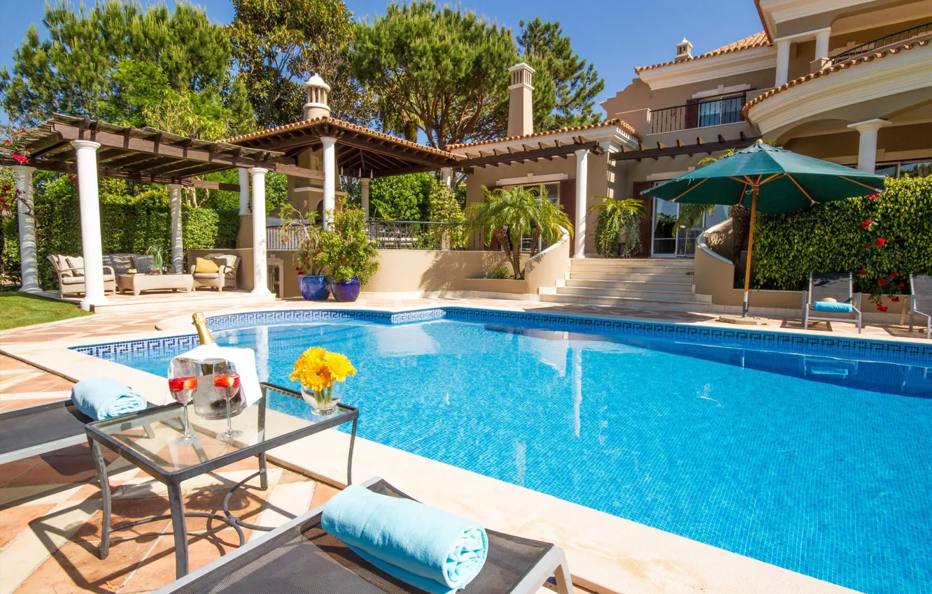 Photo wallpaper Villa, pool, Portugal, architecture, terrace, Algarve, Quinta do Lago, Villa San Lorenzo